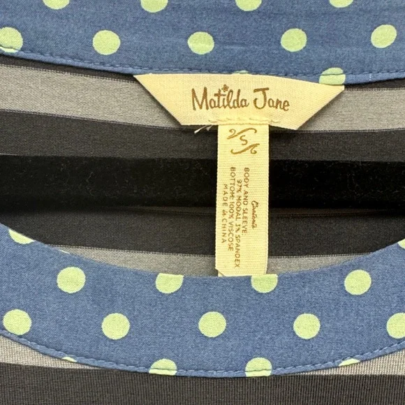 Matilda Jane Gray Striped Top with Blue Polka Dots - Picture 2 of 5